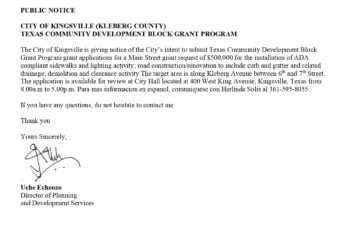 PUBLIC NOTICE CITY OF KINGSVILLE (KLEBERG COUNTY) TEXAS COMMUNITY DEVELOPMENT BLOCK GRANT PROGRAM