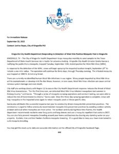 Infected mosquito press release